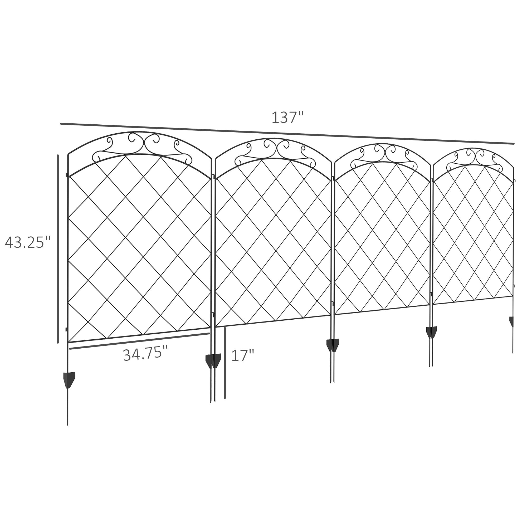 Fence Panels, Garden Fence, 4 Pack Steel Fence Panels, 11.4' L x 43" H, Rust-Resistant Animal Barrier Decorative Border Flower Edging for Yard, Landscape, Patio, Outdoor Decor, Arched Vines