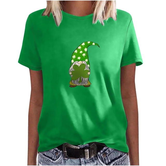 Blusa informal de manga corta con cuello redondo para mujer con estampado del día de San Patricio Pompotops hfajkhk126807