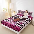 thumbnail image 3 of Castle Fairy Y2K Fashion Afro Girl King Sheets 4pcs,Argyle Zebra Heart Bedding,Pink Black White,1 Fitted Sheet, 1 Flat Sheet and 2 Pillowcases, 3 of 6