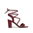 thumbnail image 3 of BLISSFUL STEP Women's Shoes Faux Suede Lace Up Block Heel Slingback Open Toe Sandals Burgundy 10, 3 of 7