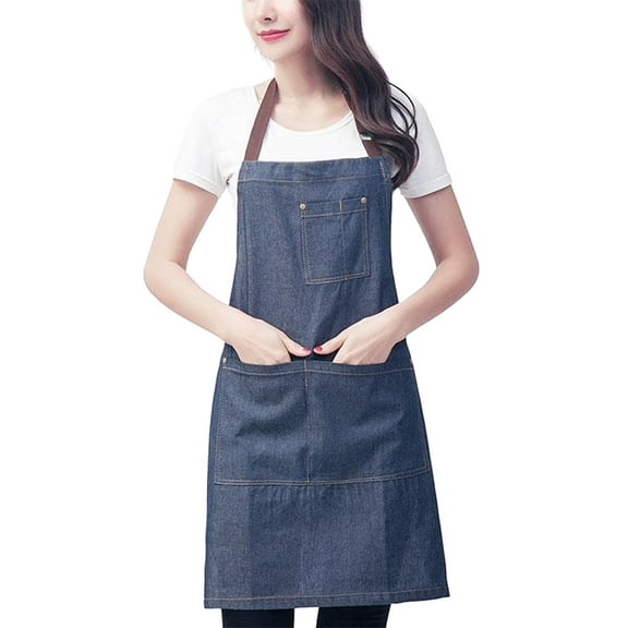 FOMIYES Adjustable Denim Jean Apron Fashion Hanging Work Neck Apron with Pocket for Hairdresser Waiter Carpenter