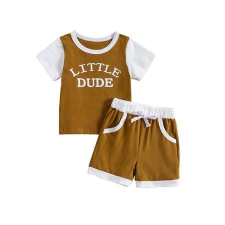 

Baby Boys Shorts Set Splicing Short Sleeve Letters Print T-shirt with Drawstring Shorts 2PC Boy Summer Outfits