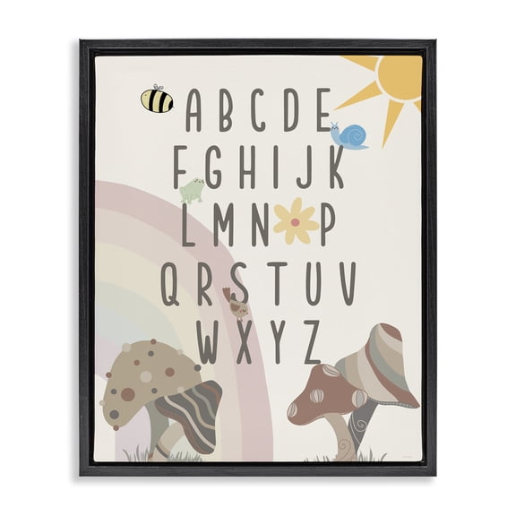 Stupell Industries Neutral Mushrooms Alphabet Botanical & Floral Painting Black Floater Framed Art Print Wall Art, 17 x 21