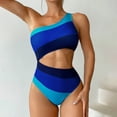 thumbnail image 2 of Celivon One Piece Swimsuit For Women One Shoulder Hollow Color Block Swimwear Bathing Suit Hot Spring Wear, 2 of 9