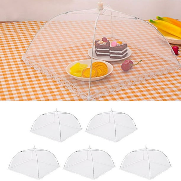 Xihbxyly 5 Cubiertas de Malla para Alimentos, Diseño de Sombrilla Grande, Red de Protección Duradera, Protector de Alimentos para Picnic y Barbacoa, Accesorio para Fiestas Al Aire Libre, Fácil de Gua