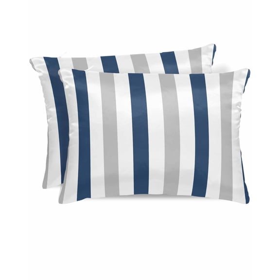 Hokiten King Size Pillow Cases Set of 2, Pillow Covers for Bed, Navy Blue Striped Satin Pillowcases with Zipper for Hair/Skin, Geometric Grey White Vertical Stripes 20x36 Inches
