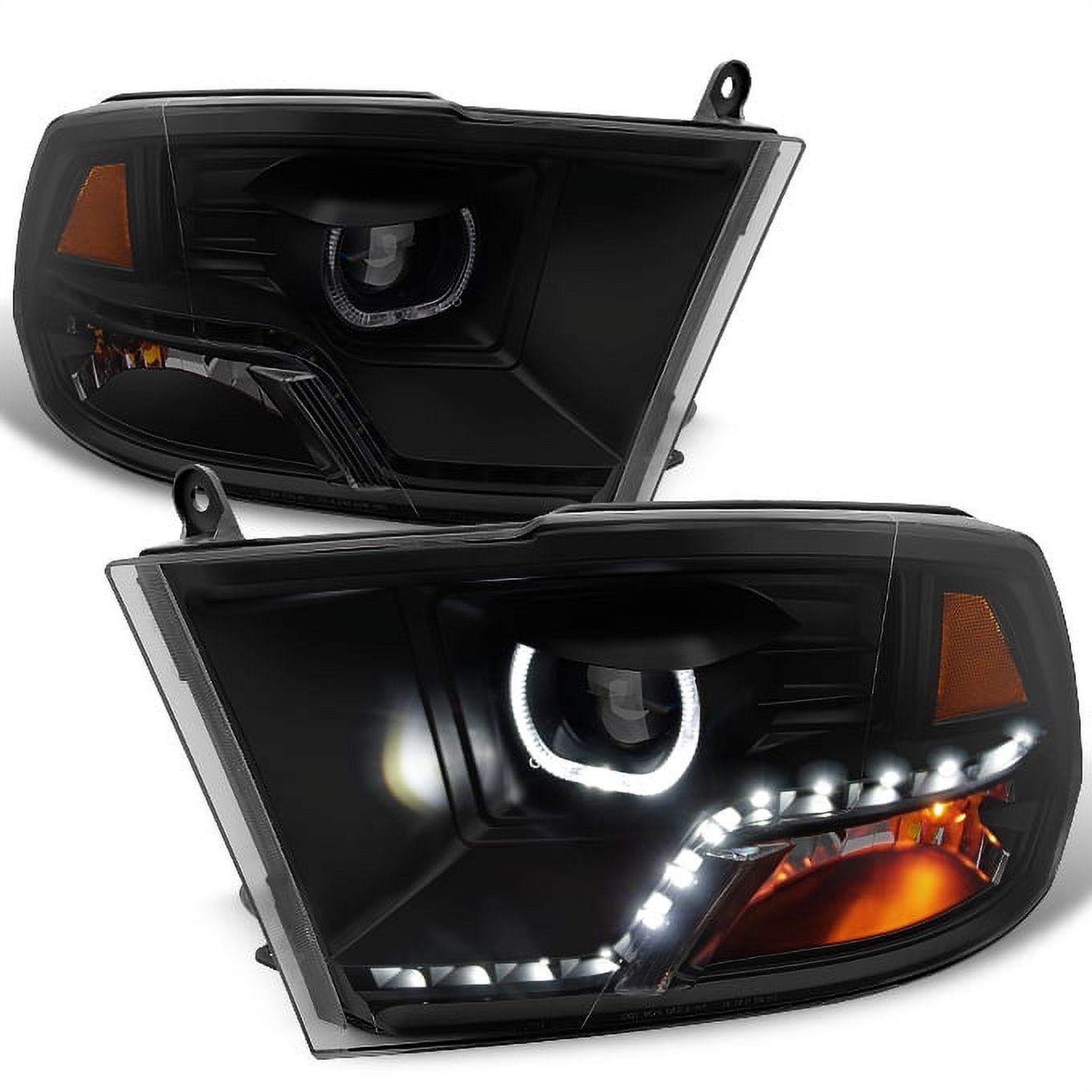 AKKON - For 2009-2018 Dodge Ram 1500 2500 3500 LED Projector Angel Eye Black Smoke Headlights Headlamps