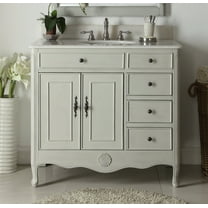 Benton Collection 38" Distressed Gray Cottage Bathroom Vanity with White Marble Top
