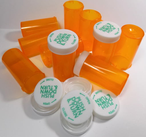 25/Pack 16 Dram Amber Prescription Vial with Safety Cap 
