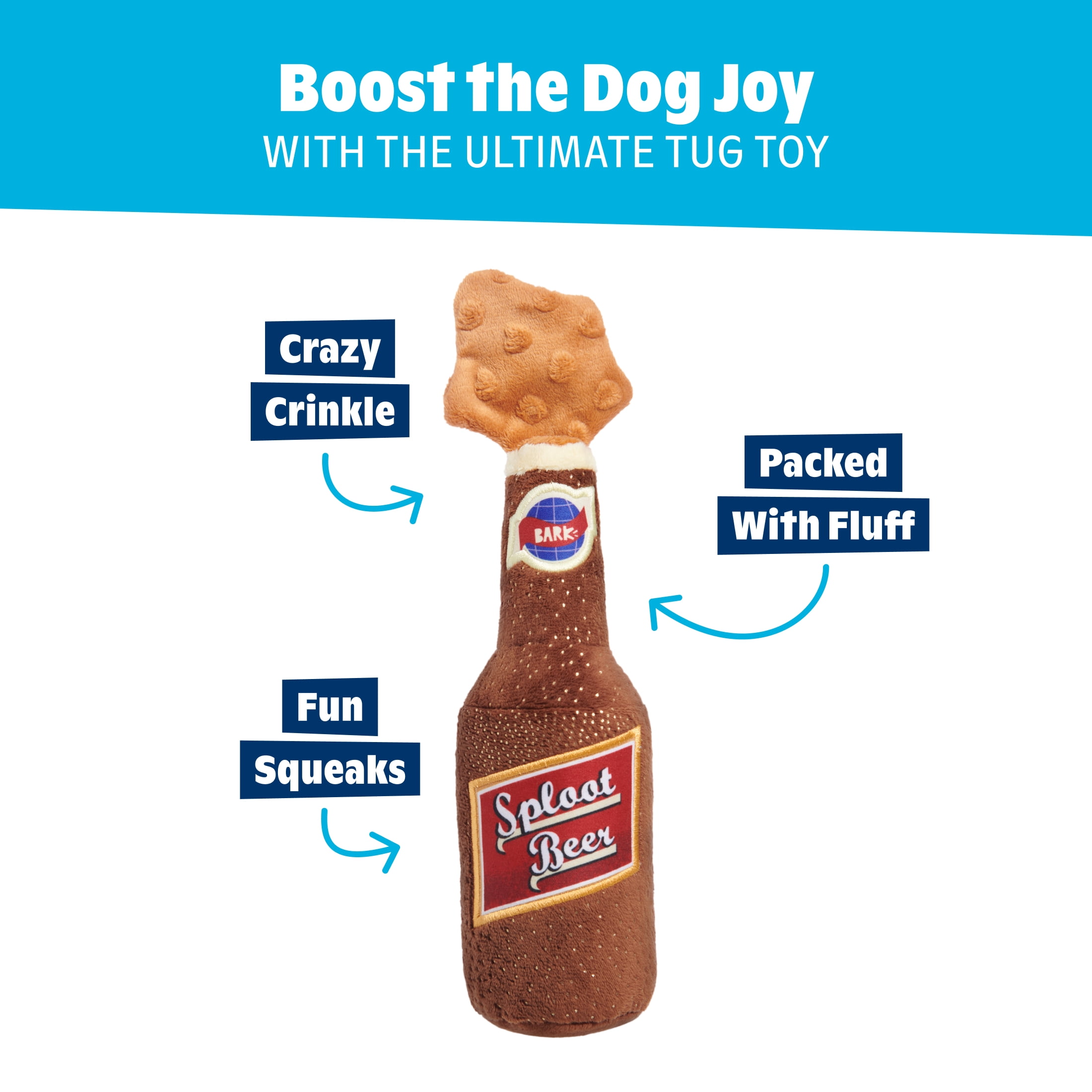Old Fashioned Sploot Beer Plush Squeaky Dog Toy for All Sizes