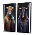 thumbnail image 3 of Designart "Bull Wearing a Stylish Brown Leather Jacket I" Animals Bull Framed Wall Art Set Of 2 - Children's Art Brown Framed Canvas Set For Living Room Decor, 3 of 6