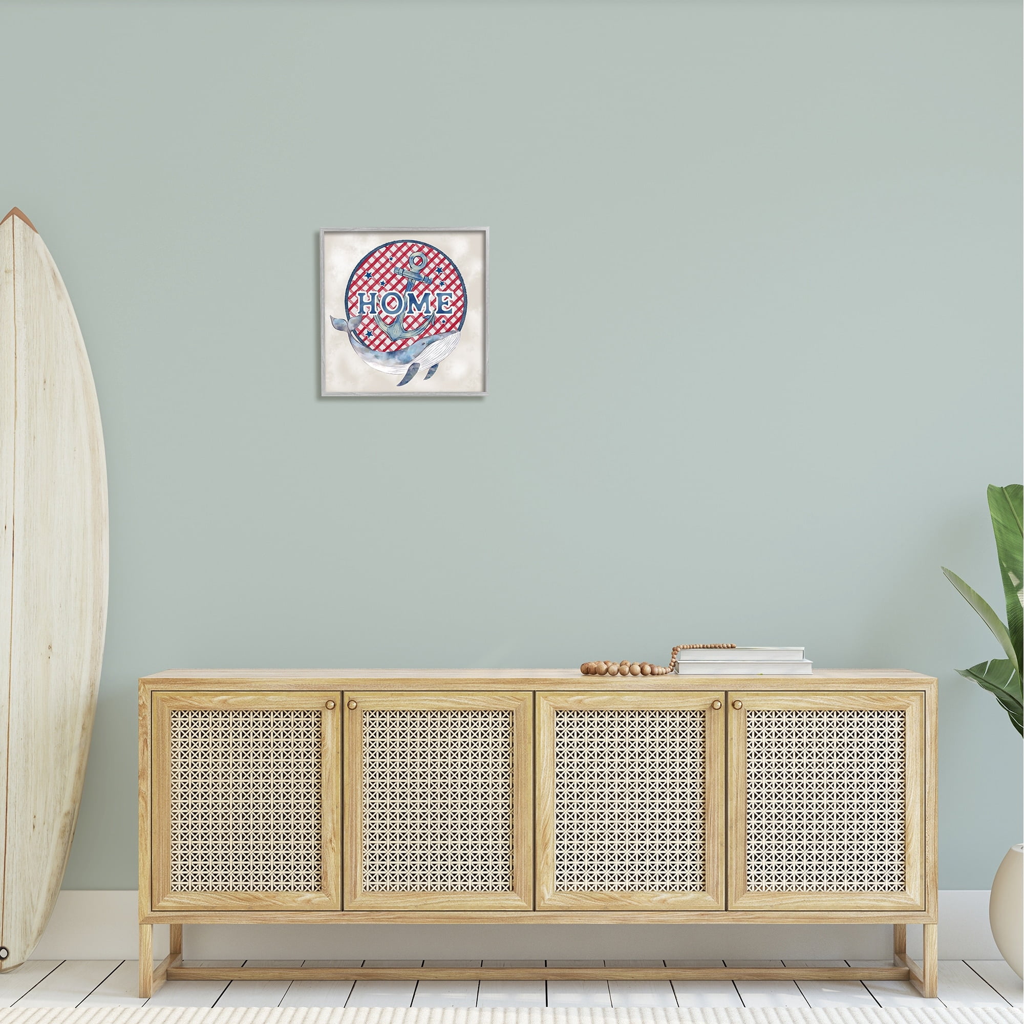 Stupell Industries Checkered Pattern Home Sign Anchor Whale Watercolor Graphic Art Gray Framed Art Print Wall Art, Design by Ziwei Li