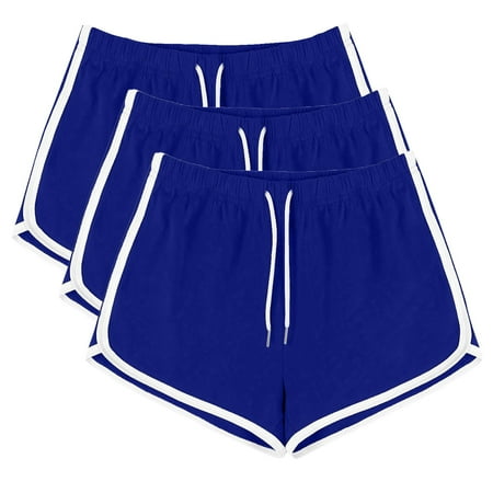 WIZUTIZ Womens Running Shorts Lightweight Casual Slim Swim Dolphin Shorts 3 PCS Elastic Stretch Mid Rise Split Drawstring Swimwear Floral Print Swimsuit for Teen Girls Outdoor Blue