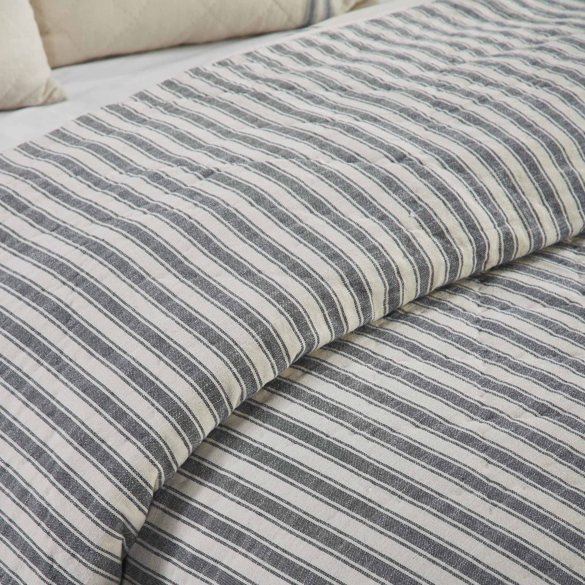 Piper Classics Market Place Gray Ticking Stripe Califorina King Quilt