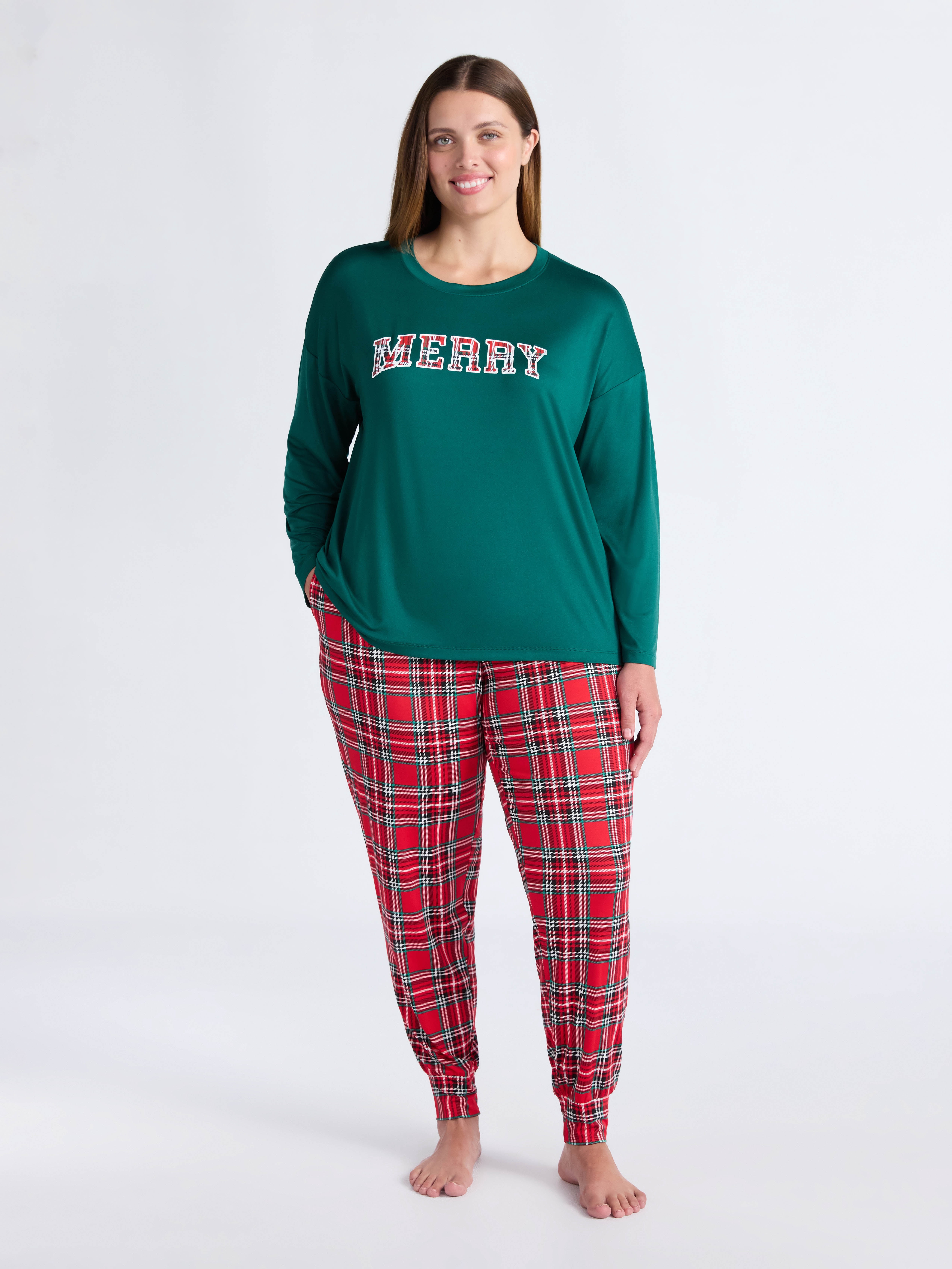 Joyspun Women's Dreamy Soft Collection Long Sleeve Sleep Top and Joggers Pajamas Set, 2-Piece, Sizes XS-3X
