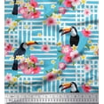thumbnail image 1 of Soimoi Blue Poly Georgette Fabric Floral & Toucan Bird Print Fabric by The Yard 52 Inch Wide, 1 of 3
