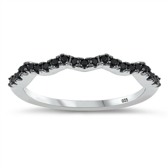 Black Cubic Zirconia Wave Thin Stacking Accent Ring .925 Sterling Silver Band Jewelry Female Size 10
