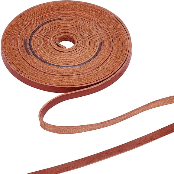 197 Inch 6mm Brown Flat Genuine Leather Cord Leather String Full Grain Cord Lace Cowhide Leather Strips for Jewelry Making DIY Craft Projects Belts Keychains Saddle Brown Cowhide