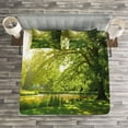 thumbnail image 3 of Ambesonne Landscape Quilted Bedspread Set 3 Pcs, Summer Park Hamburg, Queen Size, Green, 3 of 3