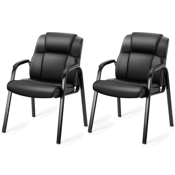edx Executive Office Guest Chair Set of 2 - Stylish and Comfortable PU Leather Desk Chair with Lumbar Support and Padded Armrest, Perfect for Conference Rooms, Reception Areas, and Waiting Rooms