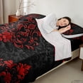 thumbnail image 2 of Manfei Victorian Damask Twin Sheet Sets, Vintage Baroque Floral Bedding Twin Size, Black Red Fitted Sheet, Breathable Bedroom Decor, 3 Pieces, 2 of 6