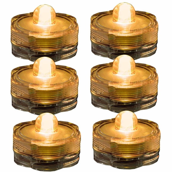 JYtrend Bright Submersible Tea Lights Floral Waterproof Led for Party Wedding, Amber, 6 pieces