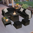 thumbnail image 1 of Costway 9PCS Patio Rattan Furniture Set Fire Pit Space-saving W/Cover Black Cushion, 1 of 10