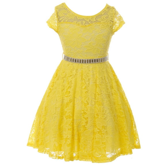 Lovely Floral Lace Rhinestones Skater Party Easter Flower Girl Dress for Little Girl Yellow 2 JK19.88S BNY Corner