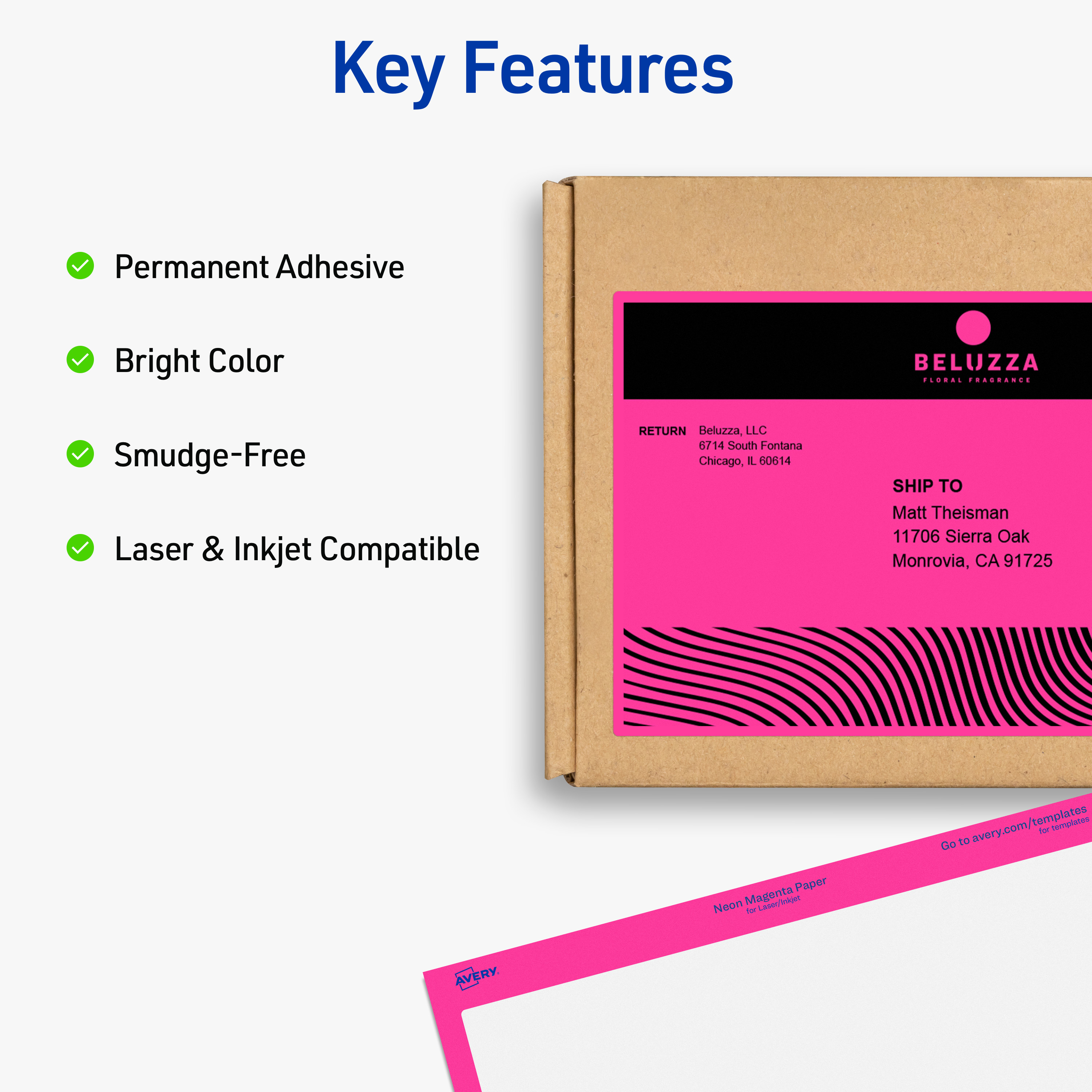 Avery Shipping Labels, , Neon Magenta, 200 Total (5948)