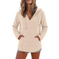 thumbnail image 4 of Domzest Womens V Neck Hoodies Sweatshirt Long Sleeve Lightweight Hooded Pullover 2026 Fall Trendy clothes Beige M, 4 of 9