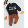 thumbnail image 3 of Liacowi Halloween Baby Boy Clothes Letter Ghost Print Sweatshirt Pullover Top Drawstring Pants 6M 12M 18M 24M 3T Toddler Boy 2Pcs Fall Winter Outfits, 3 of 9
