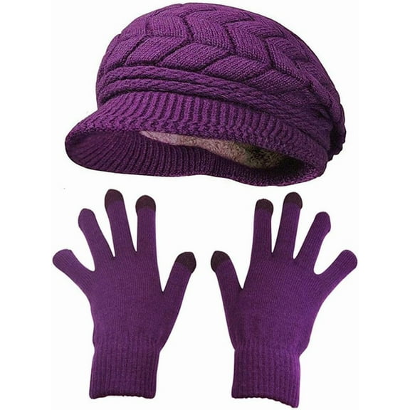 Winter Hats Gloves for Women Knit Warm Snow Ski Outdoor Caps Touch Screen Mittens