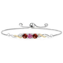 Gem Stone King 925 Sterling Silver and 10K Yellow Gold Pink Moissanite Red Garnet and White Lab Grown Diamond Tennis Bracelet for Women (2.52 Cttw, Gemstone Birthstone, Fully Adjustable up to 9 inch)