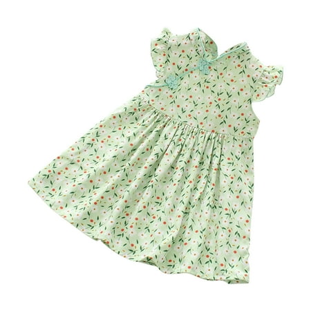 

DxhmoneyHX Toddler Girl Floral Skater Dresses Ruffled Sleeveless Princess A-line Dress Casual Kids Summer Dresses 2-10Years