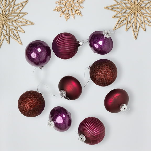 Northlight Onion and Glass Ball Christmas Ornaments - 3.25" - Burgundy and Purple - 9ct