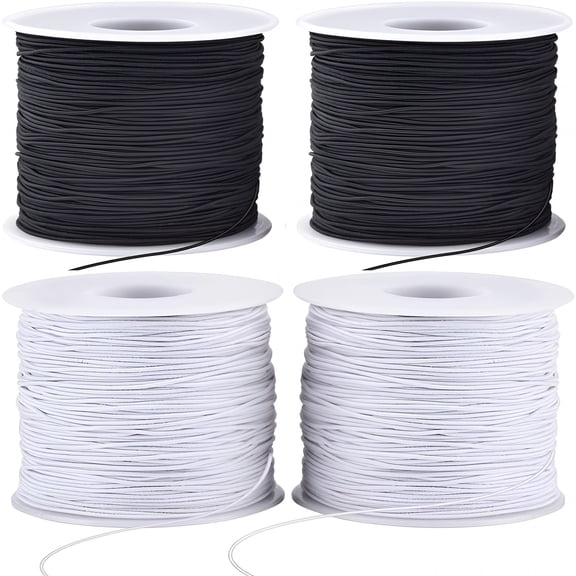 PALINO Stretchy String for Bracelets, 4 Rolls 1 mm Sturdy Elastic String Elastic Cord for Jewelry Making, Necklaces, Beading (2 Black  2 White)