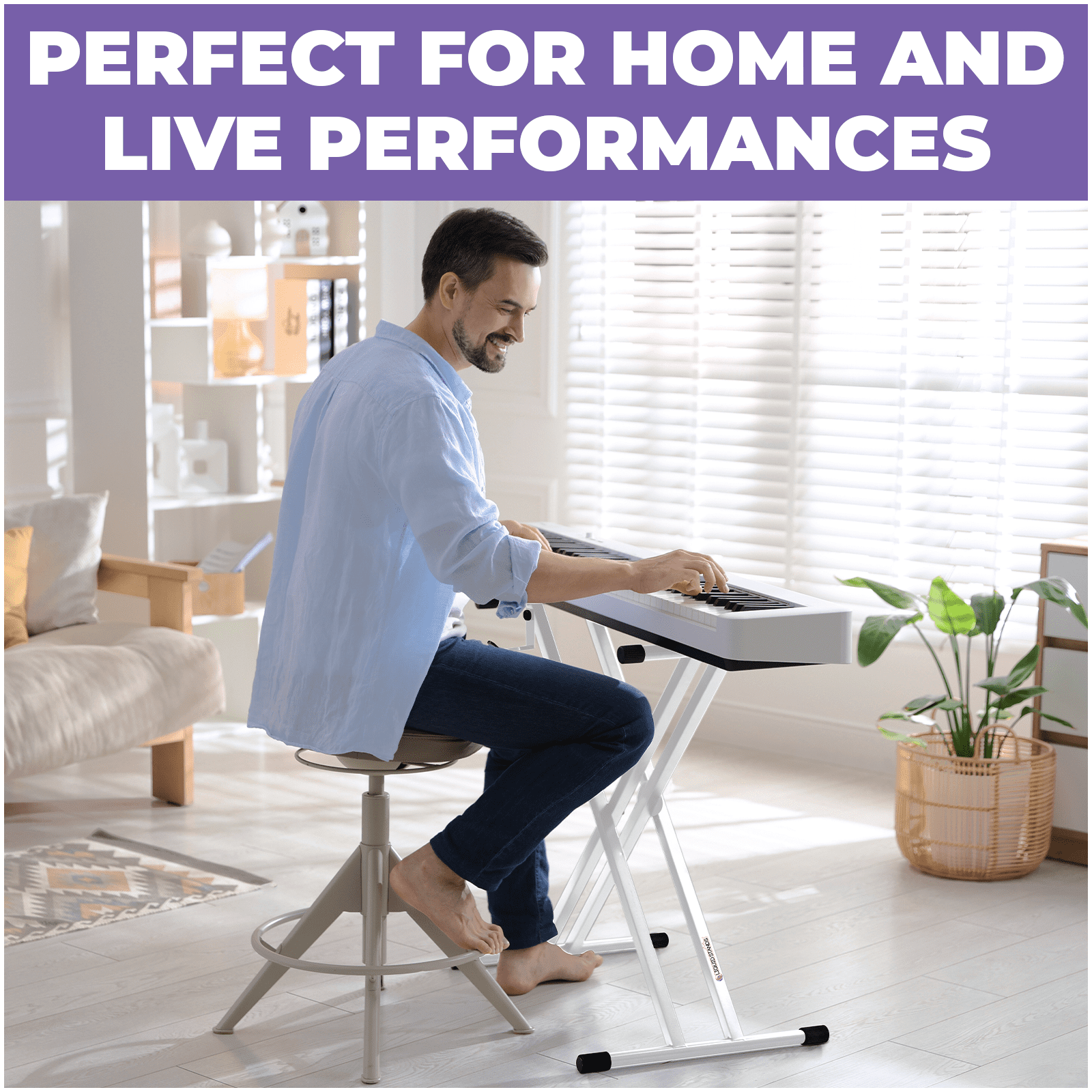 Liquid Stands White Piano Keyboard Stand - X Style Adjustable & Portable Heavy Duty Music Stand for Kids and Adults - Fits 54-88 Key Electric Pianos - Double Braced Foldable Digital Piano Table Frame