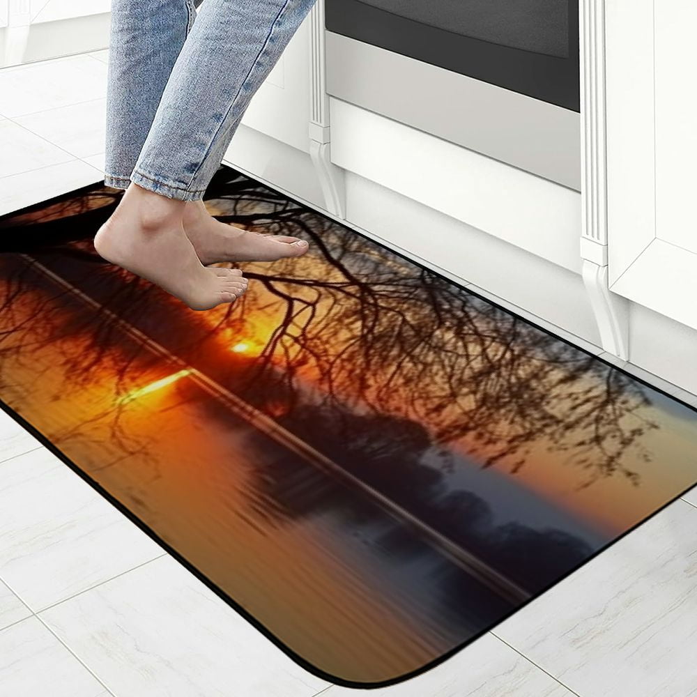 PHYHOO Decorative Door Mat, Door Mat with Non-Slip Rubber Backing, Easy Cleaning, Traps Dirt, Rug for Entry, Patio, Garage - Sunrise Marias Dam Nature Dam Water Sun Sky 19.68*47.24 in