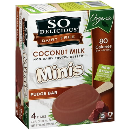 So Delicious Dairy Free Minis Organic Fudge Bars Coconut Milk Non-Dairy Frozen Dessert, 2.3 fl oz, 4