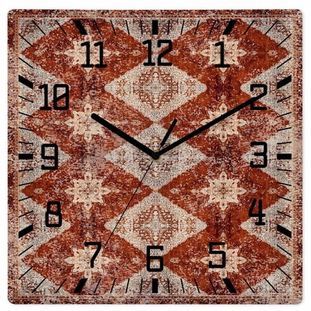 Retro Brown Wooden Wall Clock Silent Non Ticking, Boho Western Modern Geometric Abstract Art Square Wall Clocks Battery Operated, Decor Clock for Home Office, Living Room, Kitchen, 12 Inch