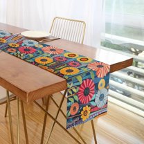Yayeee Table Runner 70 inches Long Home Kitchen Dinning Party Decoration, Orange Colorful Flowers