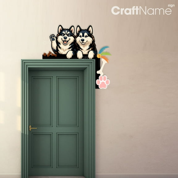 Craftnamesign Alaskan Malamute Dog Metal Door Corner, Bedroom Door Decoration, Pet Lover Gifts