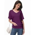 thumbnail image 4 of Women's V-Neck Dolman Top - Short Sleeve Solid Color Blouse with Side Shirring Detail, Casual Loose Fit T-Shirt, 4 of 6