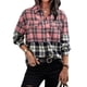thumbnail image 1 of Mujeres camisa Plaid patrón blusa manga larga botón Abrigos de plumas solapa para las mujeres invierno otoño Rosa S, 1 of 6