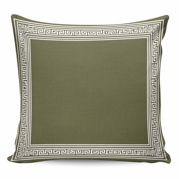 Olive Green Greek Key Pillow Covers 16x16 Inch Decorative Throw Pillow Cover, Geometric Greece Ancient Farmhouse Geo Sofa Pillowcases Accent Cushion Case Home Decor Bedroom Living Room
