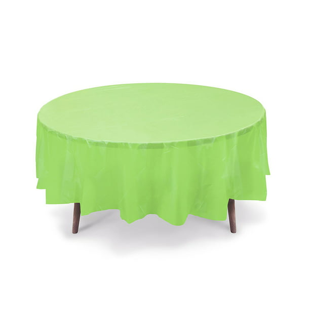 84" Lime Green Round Plastic Table Cover, Plastic Table