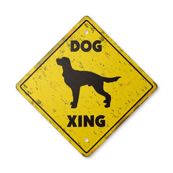 Dog Vintage Crossing Sign Zone Xing | Indoor/Outdoor Plastic | 20" Tall rustic animals pets lover owner veterinarian kennel pup