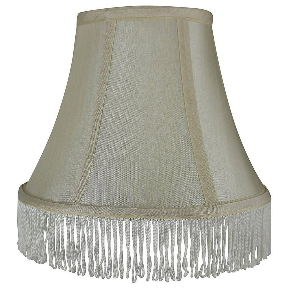 Urbanest Cream With Cream Fringe Silk Bell Chandelier Lamp Shade, 3x6x5