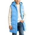 thumbnail image 2 of Kids Girls Long Quilted Puffer Vest Sleeveless Hooded Button Down Padded Coats Jacket Outerwear with Pockets, 2 of 9