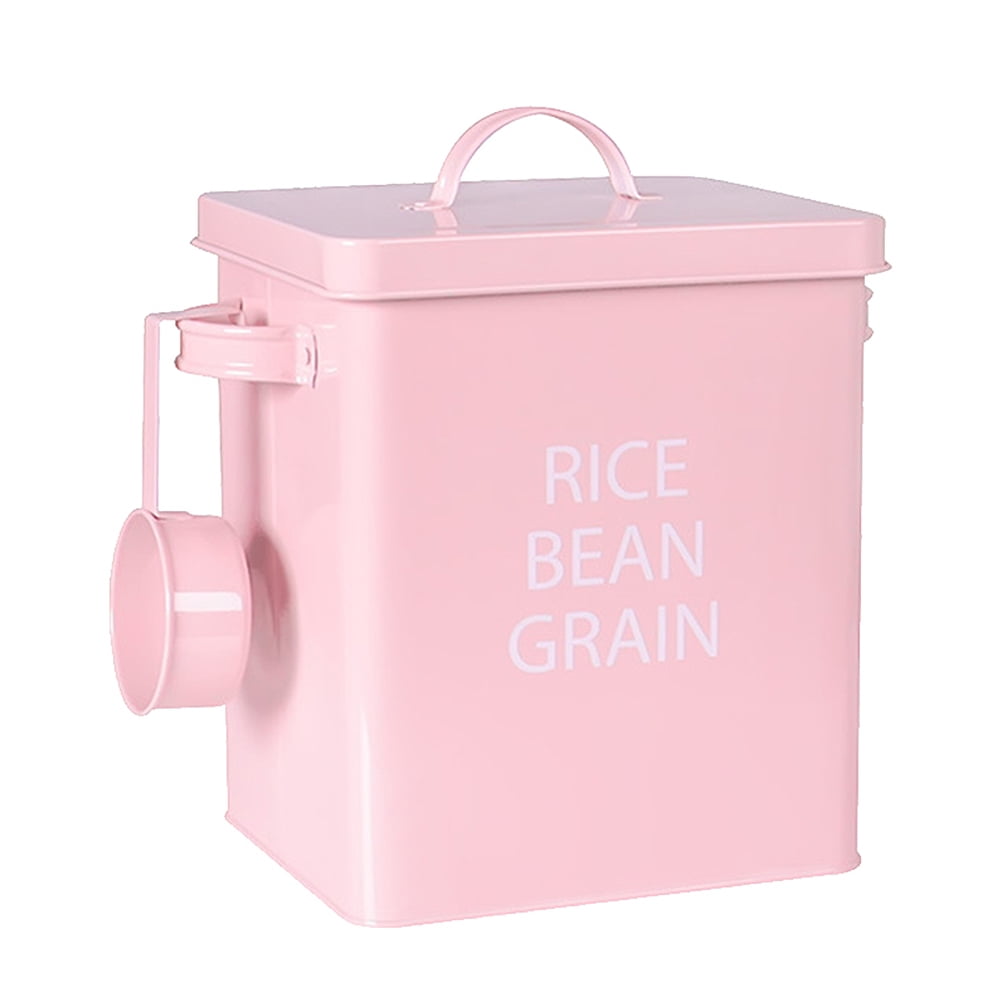 Pink Pet Food Metal Container Dustproof Sealed Bucket Moistureproof